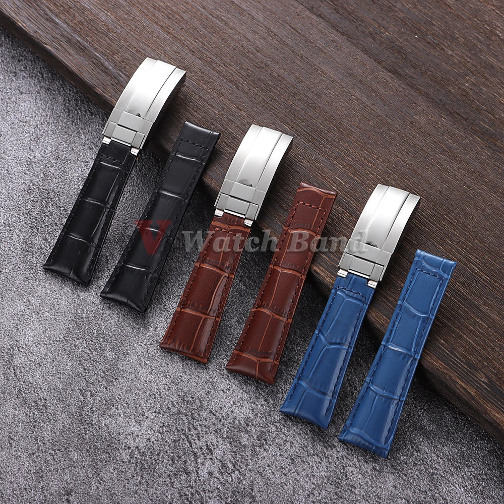 20mm Watch Band for Rolex SUBMARINER Yacht-Master DAYTONA GMT Cowhide Leather Men Strap Waterproof Wrist Belt Watch Accessories
