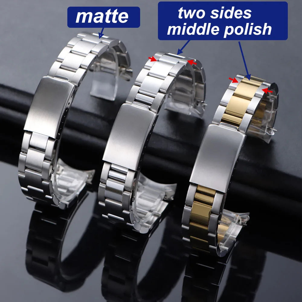 Luxury Curved End Watch Band 13mm 17mm 18mm 19mm 20mm 21mm for Rolex Oyster Perpetual King Stainless Steel Bracelet Accessories