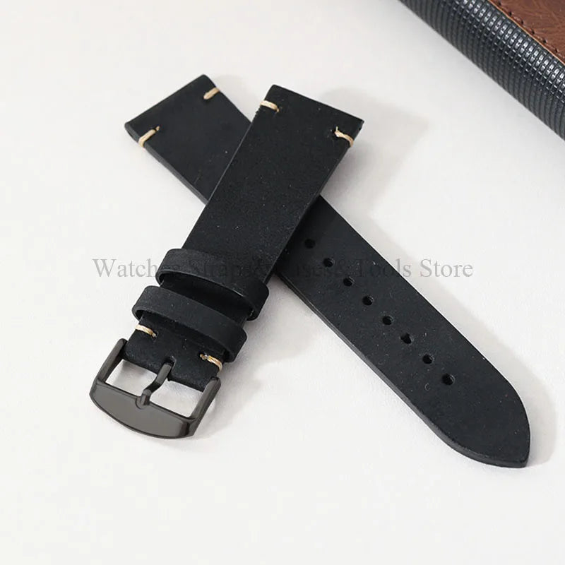 Crazy Horse Leather Retro Watchband 18mm 20mm 21mm 22mm for Seiko for Rolex Men Women Bracelet for Samsung Galaxy Watch 3/4/5/6