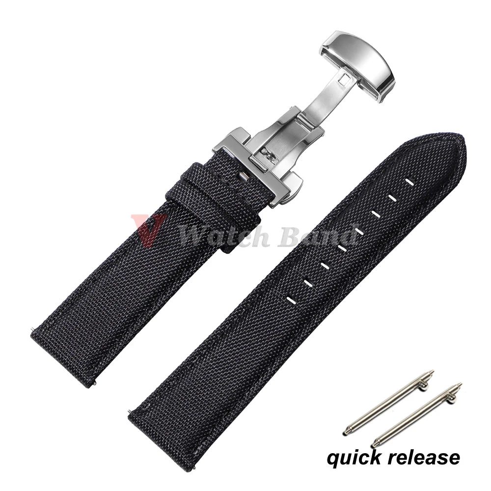 Sailcloth Watch Strap 20mm 22mm Nylon Bracelet for Omega for Seiko Business Men Women Butterfly Buckle Quick Release Watchband