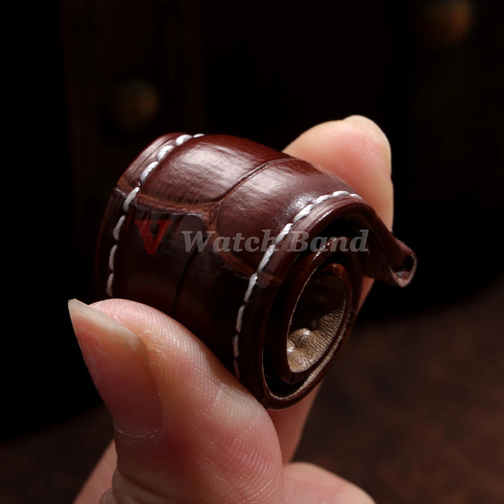 12/13/14/15/16/17/18/19/20/21/22/23/24mm Genuine Leather Strap with Box Bracelet Wristband Band Butterfly Clasp Watch Accessory