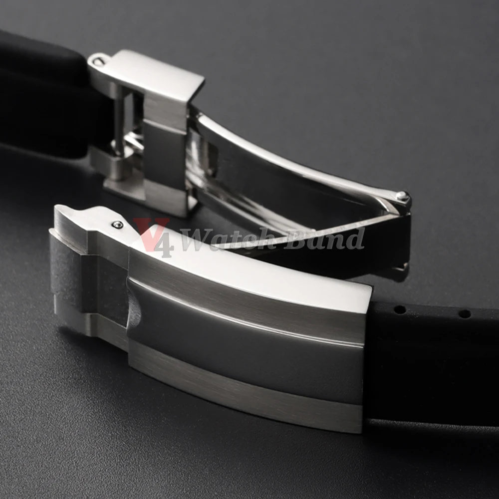 Curved End Rubber Watch Strap 20mm 21mm 22mm for Rolex for Water Ghost Waterproof Silicone Wrist Band Folding Buckle Bracelet