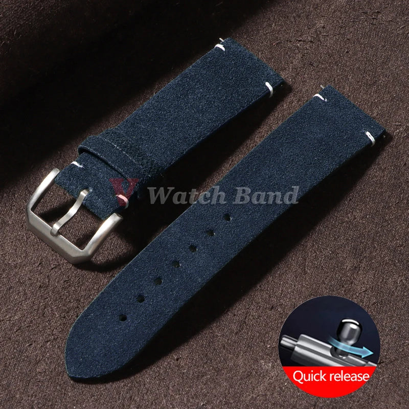 Quick Release Soft Suede Strap for Seiko Wristband 20mm 22mm Brown Blue Grey Watch Bands Calfskin Bracelet Women&Men Accessories