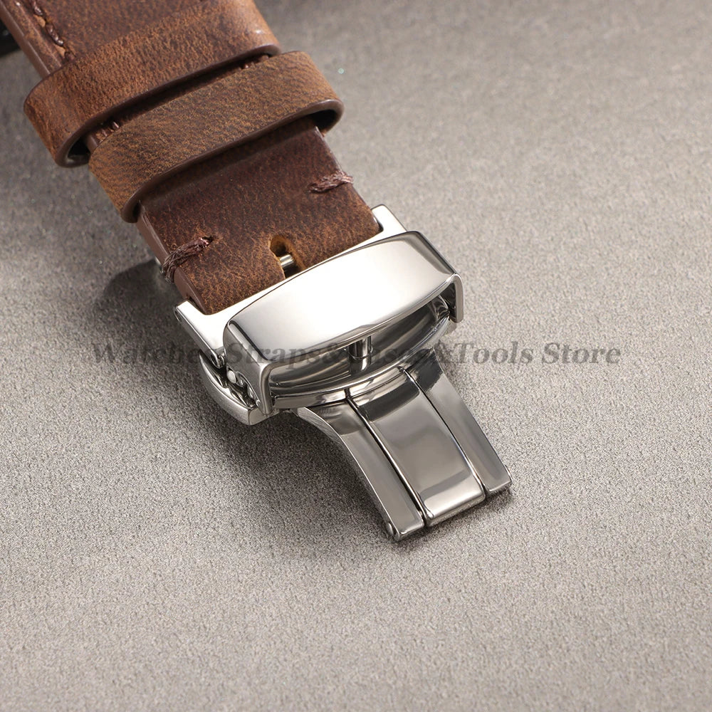 Crazy Horse Leather Watch Strap 18mm 19mm 20mm 21mm 22mm 24mm Butterfly Buckle Stitching Cowhide Strap for Seiko for Omega Belts