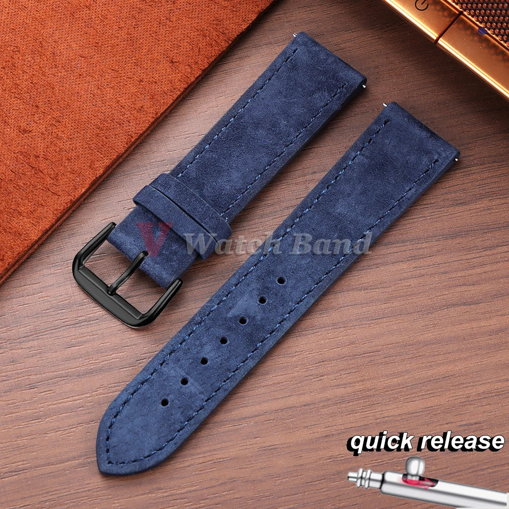 Vintage Suede Watch Strap 18 19mm 20mm 22mm for Seiko for Huawei Stitching Quick Release Bracelet for Samsung Watch 8/7/6/5/4/3