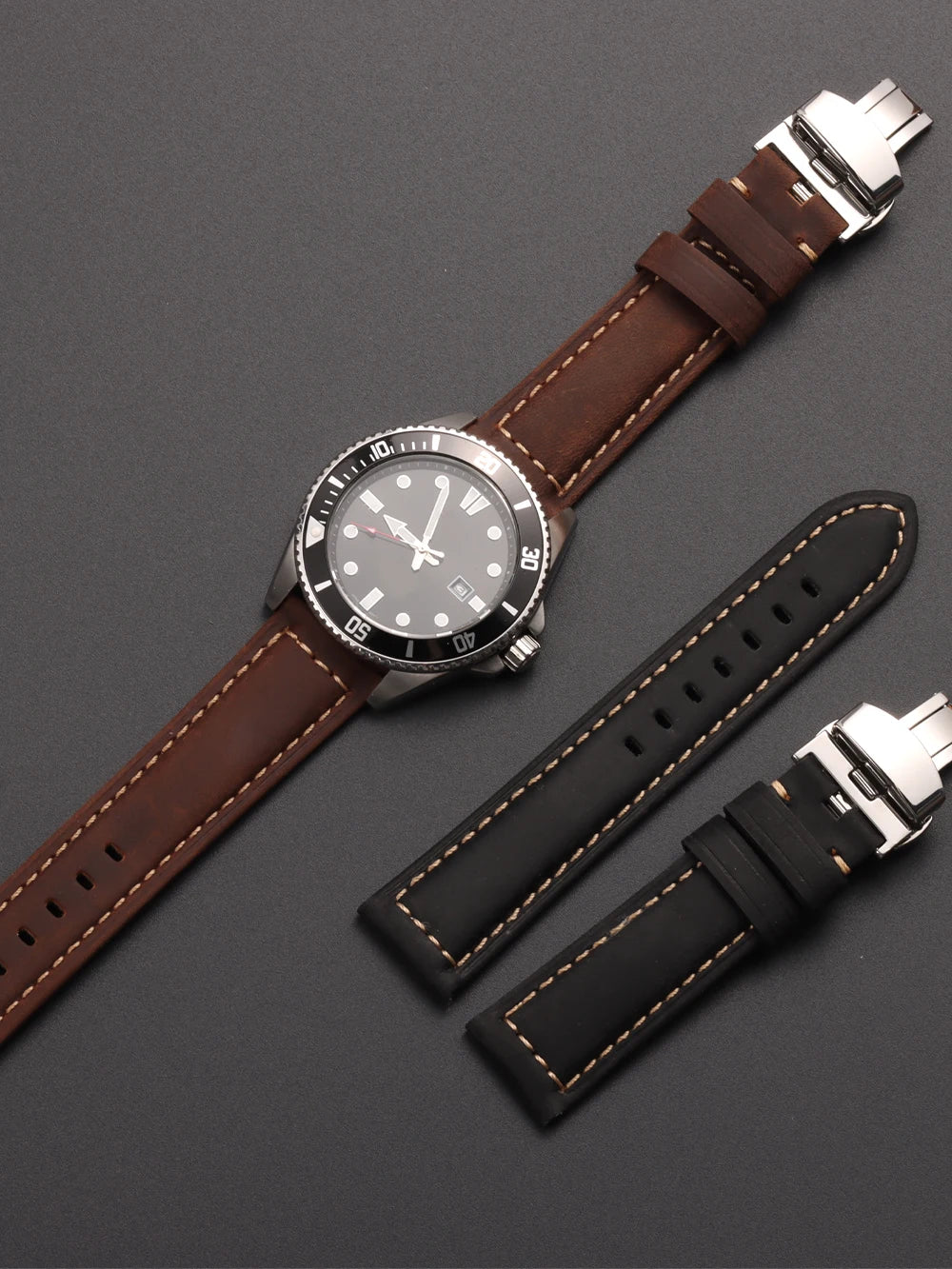 Genuine Calfskin Leather Watchband for Omega Business Watch Band 20mm 22mm 24mm 26mm Butterfly Buckle Stitching Brown Strap