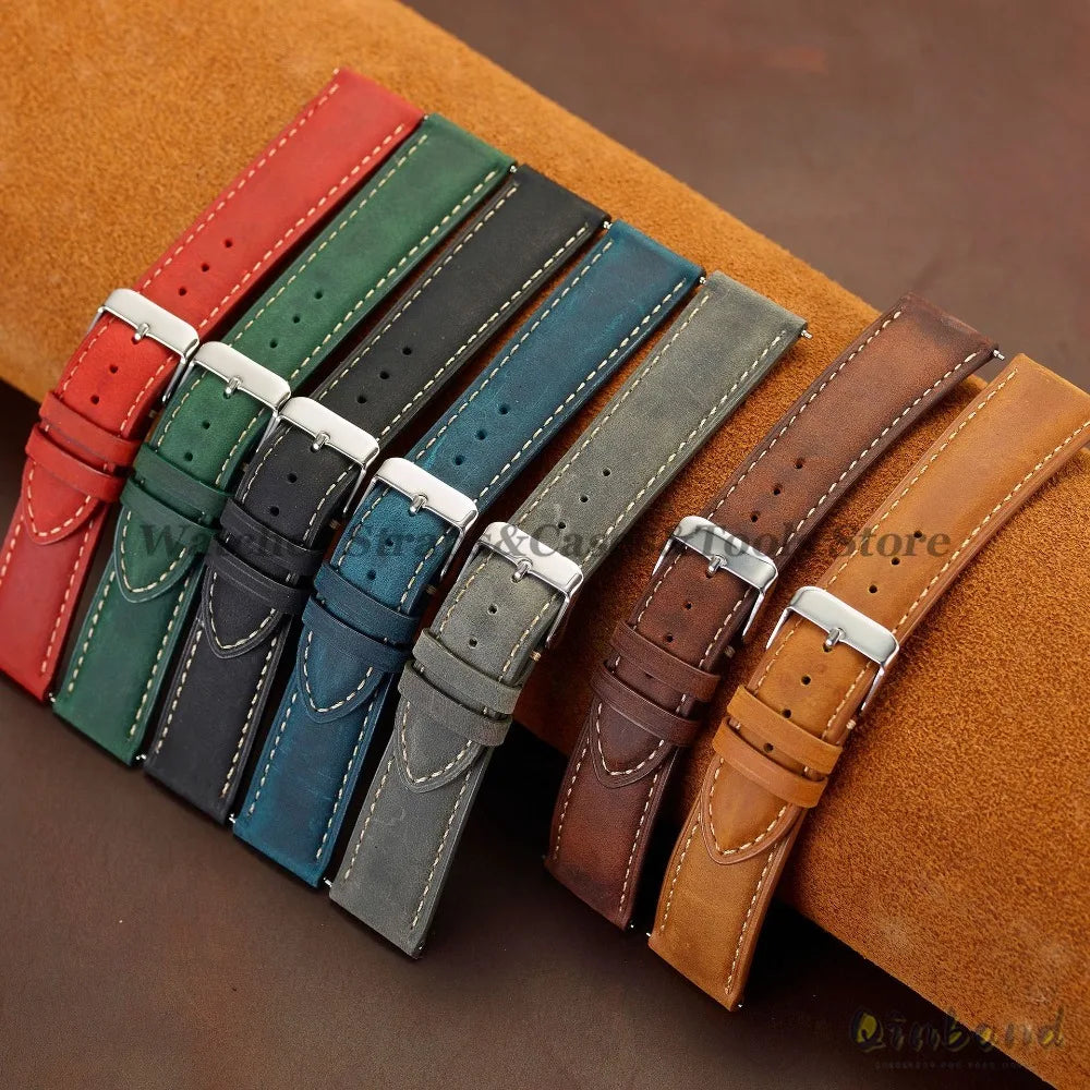 Vintage Cowhide Leather Watch Strap 14mm 16mm 18mm 20mm 22mm 24mm for Huawei WatchGT4/GT3 Stitching Brown Quick Release Bracelet