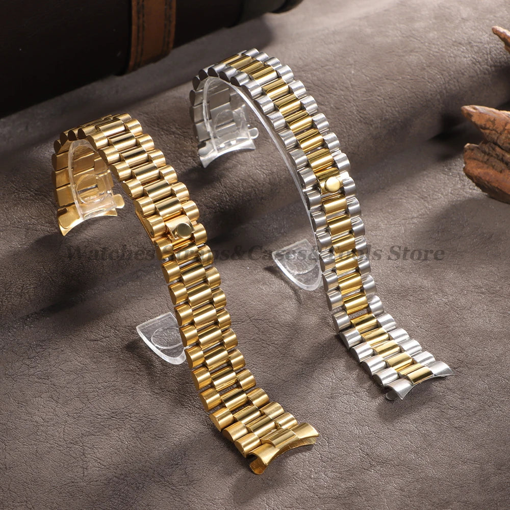 20mm Stainless Steel Watch Strap for Rolex for Water Ghost Wrist Band Silver Gold Curved End Bracelet Men Women Sport Watch Band