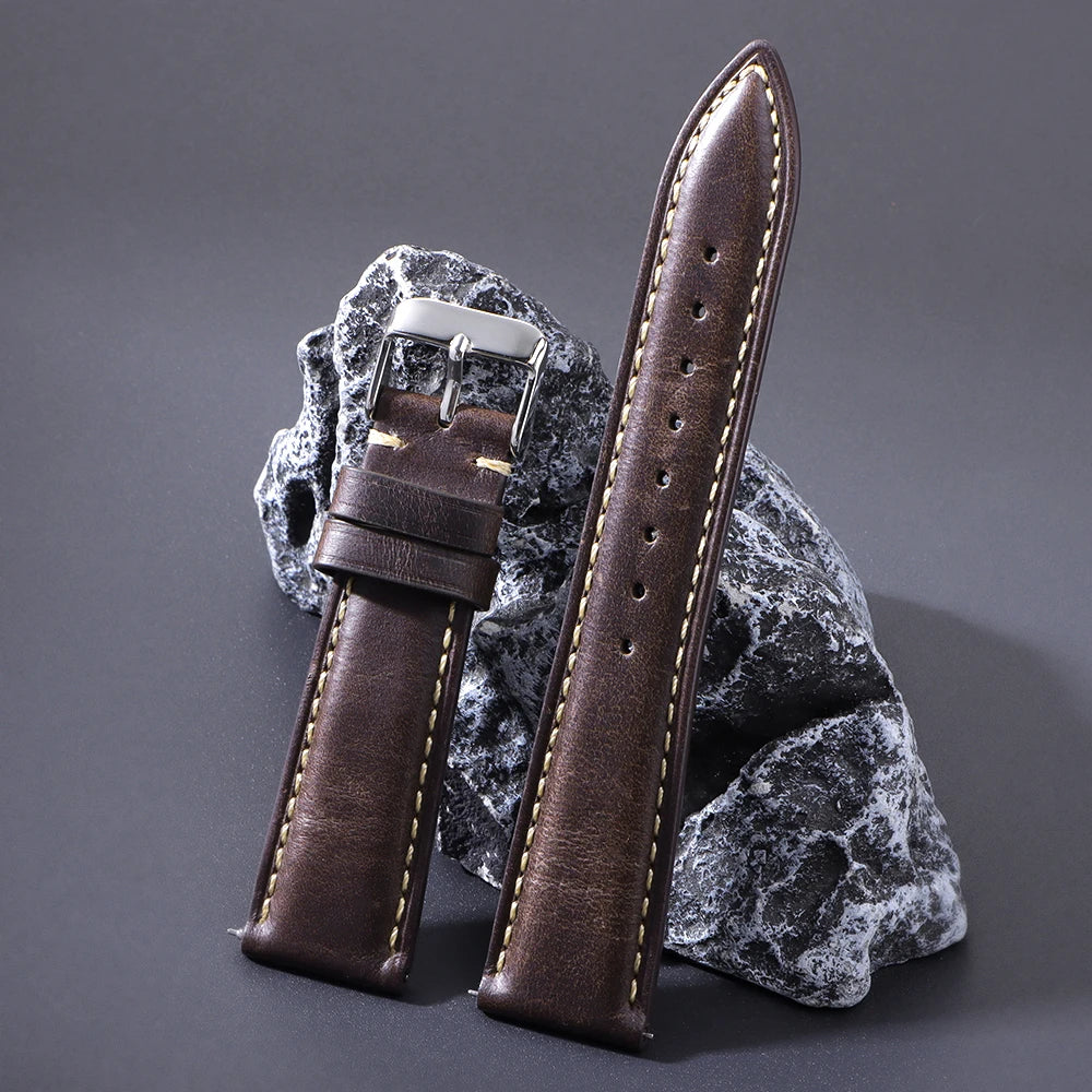 18mm 19mm 20mm 21mm 22mm Watchbands Handmade Retro Oil Wax Genuine Strap Quick Release Women Watch Band Accessories