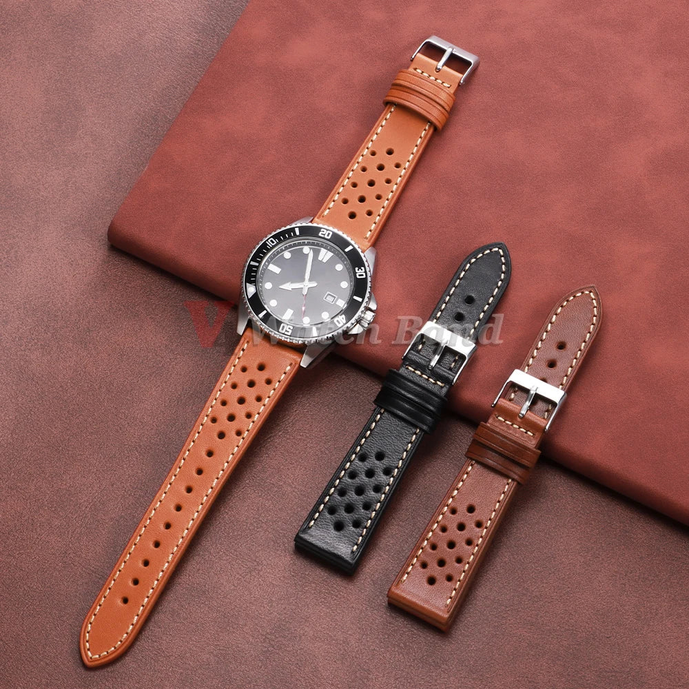 18/20/22mm Universal Genuine Cowhide Watch Band  for Samsung Watch 8/7/6/5/4/3 Vintage Straps Breathable Bracelet Belt Accessory