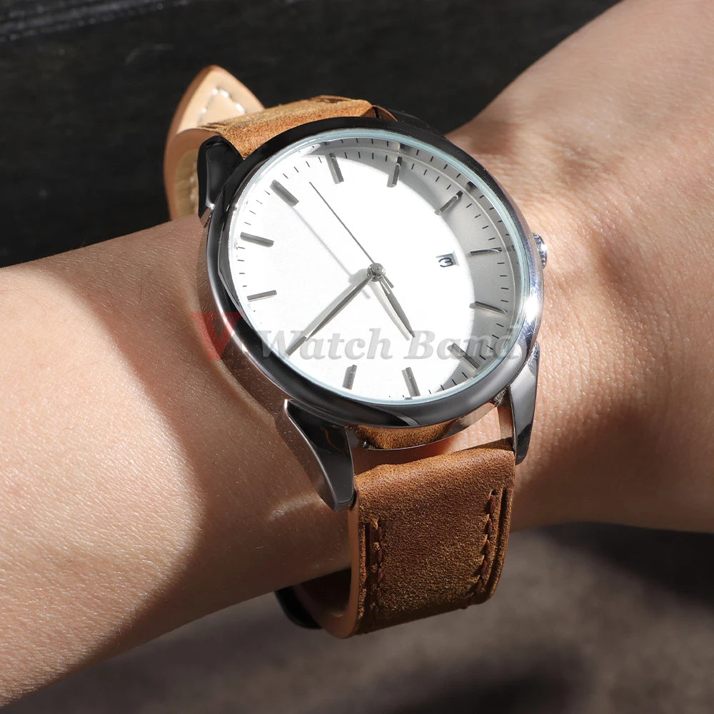 18mm 20mm 22mm 24mm Genuine Cowhide Leather Strap for Samsung Galaxy Watch 6 5 4 Soft Matte Retro Wristband for Seiko Bracelet