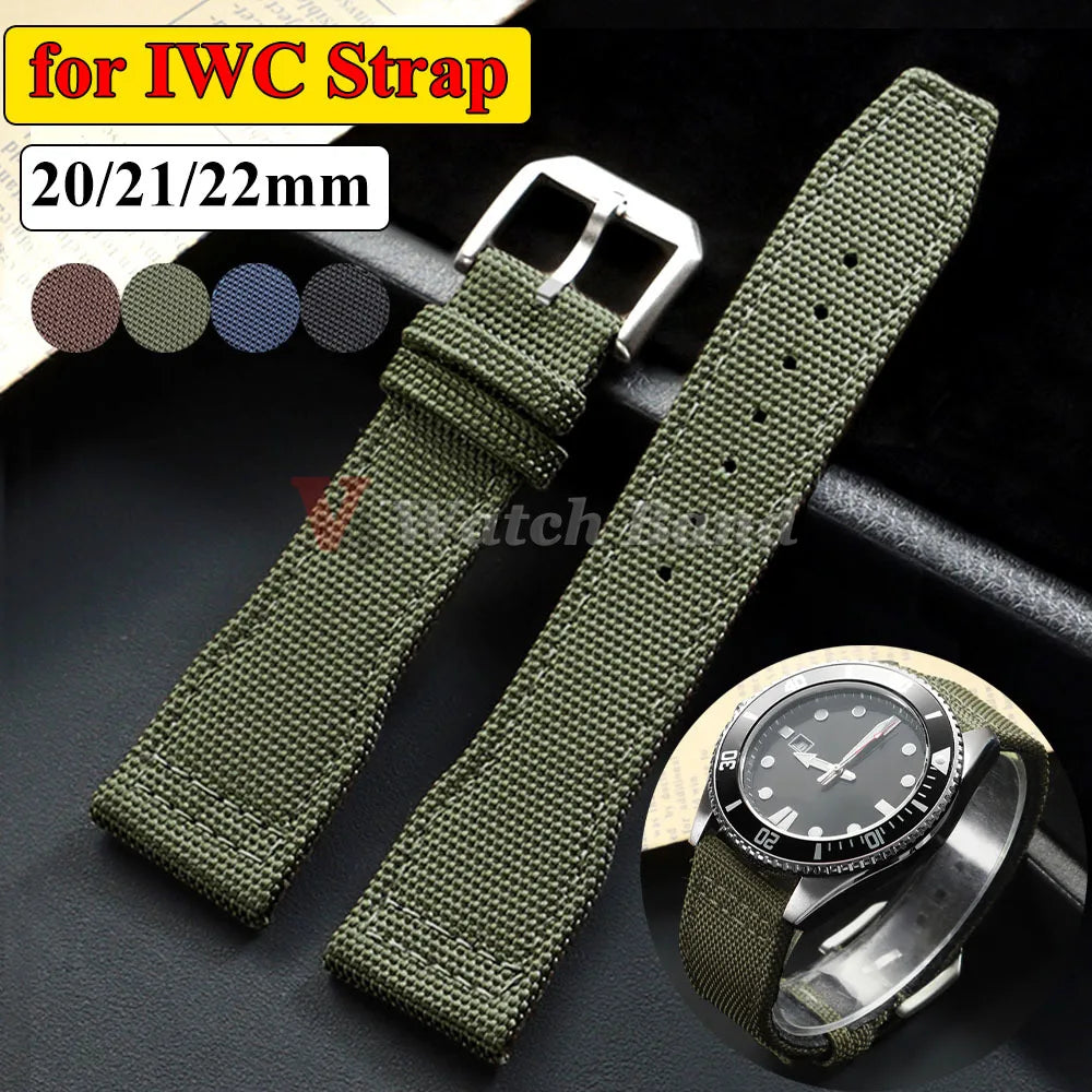 20mm 21mm 22mm Nylon Canvas Watch Strap for IWC Pilot Strap Men Sport Green Sailcloth Watch Straps Replacement Watch Bracelet
