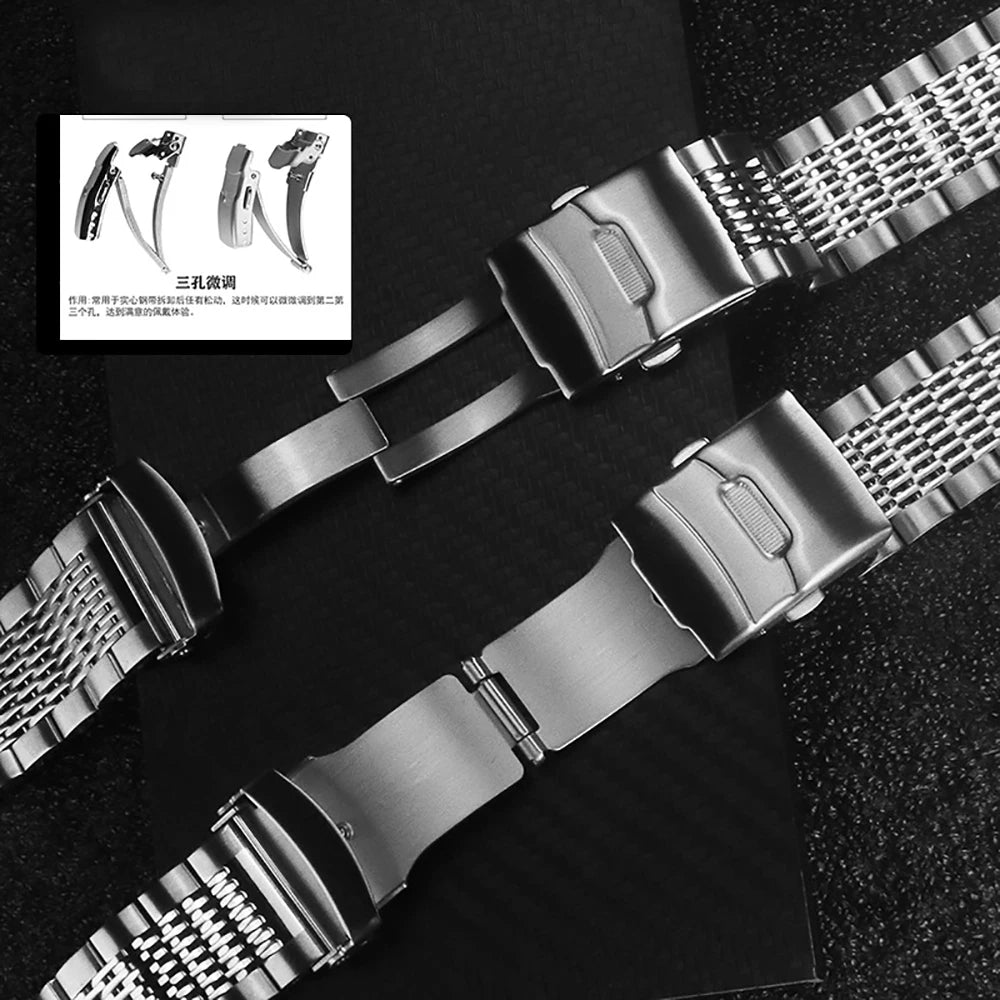 316L Stainless Steel Watch Band for Seiko Mesh Strap Folding Buckle Brushed Bracelet 18/20/22/24mm Watch Accessories