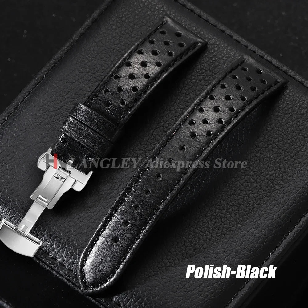 Genuine Calfskin Leather Watchband for Omega Business Wrist Band for Seiko 22mm 20mm 18mm Butterfly Buckle Breathable Men Straps