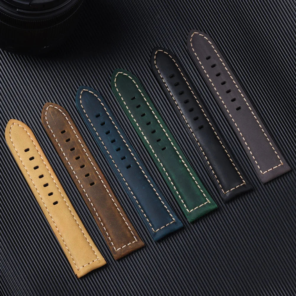 Geniune Retro Calf Leather Watchbands for Panerai 24mm 26mm 20mm 22mm Cowhide Crazy Horse Straps for Samsung for Huawei Watch