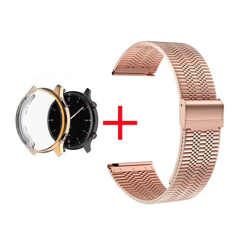 2 in 1 Case & Band For Amazfit GTR3 GTR 3 Pro Stainless Steel Strap Clear Protective Cover Bumper Set Smart Watch Accessories