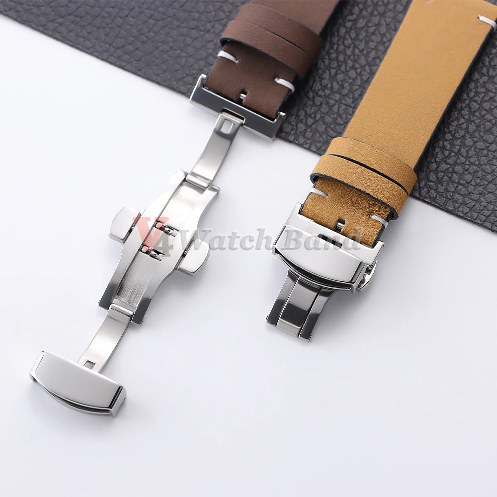 Watch Strap 18mm 20mm 22mm for Samsung Galaxy Watch 7/6/5/4 Butterfly Buckle Watchband Vintage Brown Quick Release Bracelets