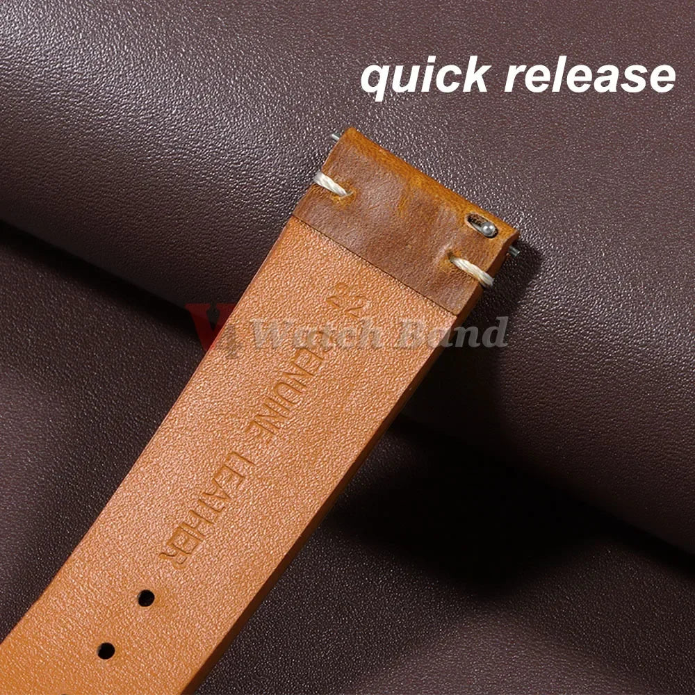 18mm 20mm 22mm 19mm 21mm 24mm Vintage Oil Wax Leather Watchband Wristband Stitching Cowhide Strap for Omega for Seiko Watch Band