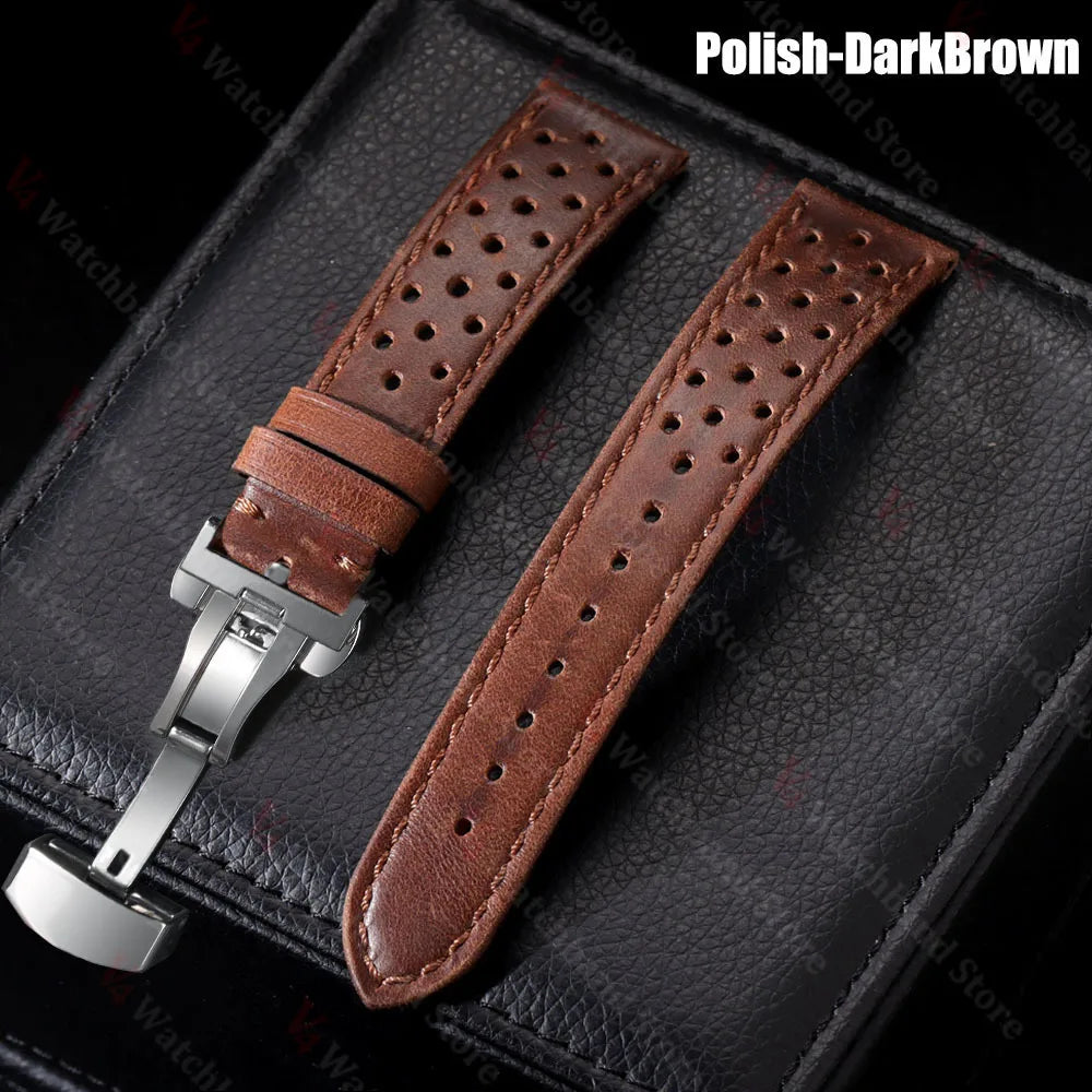 18/20/22mm Universal Genuine Cowhide Watch Band Butterfly Buckle Vintage Straps for Men Women Breathable Bracelet Belt Accessory