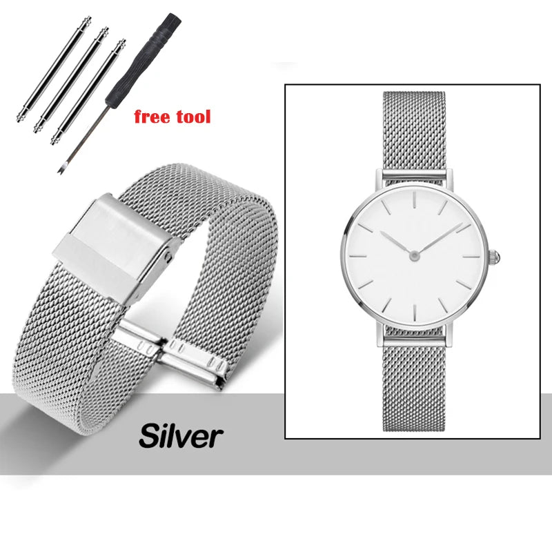 8/10/12/13/14/15/16/17/18/19/20/21/22/24mm Straps for Seiko 0.6mm Mesh Milanese Watch Band for DW Stainless Steel Wrist Bracelet
