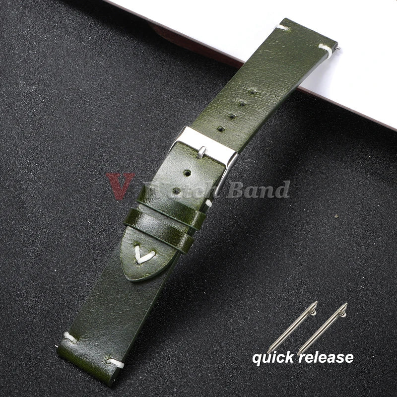 Quick Release Oil Wax Stitching Cowhide Strap for Omega 18mm 20mm 22mmBracelet For Seiko Vintage Leather Watch Band