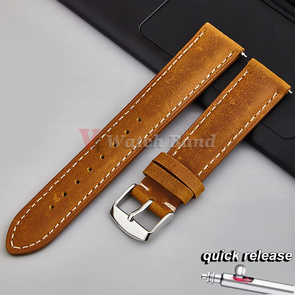 14/16/18/20/22/24mm Quick Release Watch Band MenWomen Watchband Genuine Leather Watch Strap Replacement Belt Vintage Brown Strap
