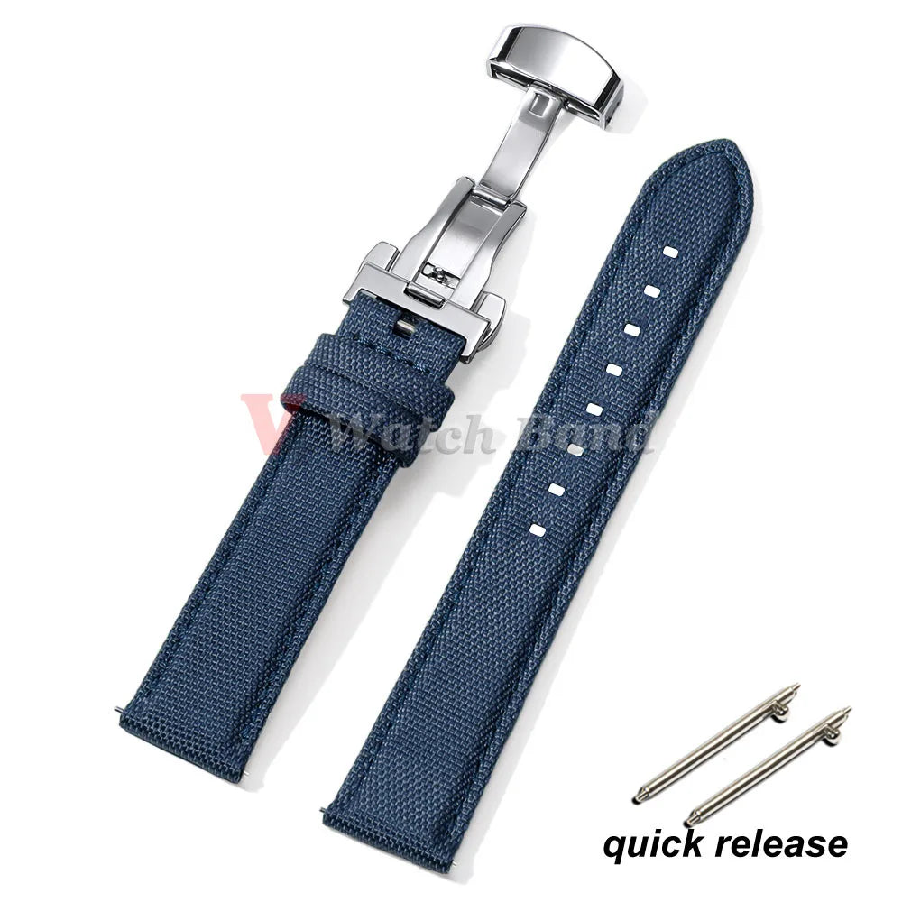 Sailcloth Watch Strap 20mm 22mm Nylon Butterfly Buckle Bracelet for Omega for Seiko Business Men Women Quick Release Watchband