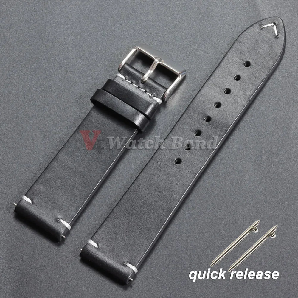 18mm 20mm 22mm Vintage Oil Wax Leather Watchband 19mm 21mm 24mm Wristband Stitching Cowhide Strap for Omega for Seiko Watch Band