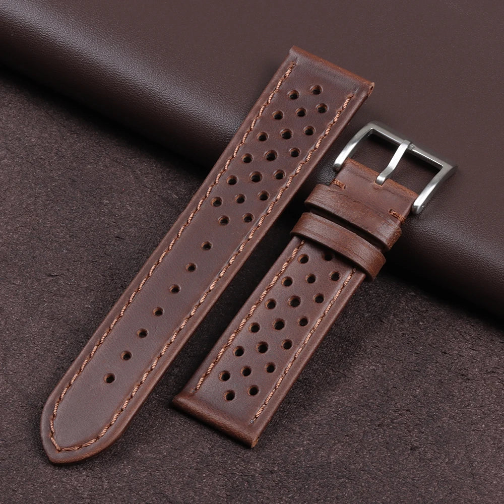 Genuine Cowhide Leather Strap Soft Handcrafted Ventilated Watch Band for Tag Heuer for Seiko for Omega 18mm 20mm 22mm Bracelet