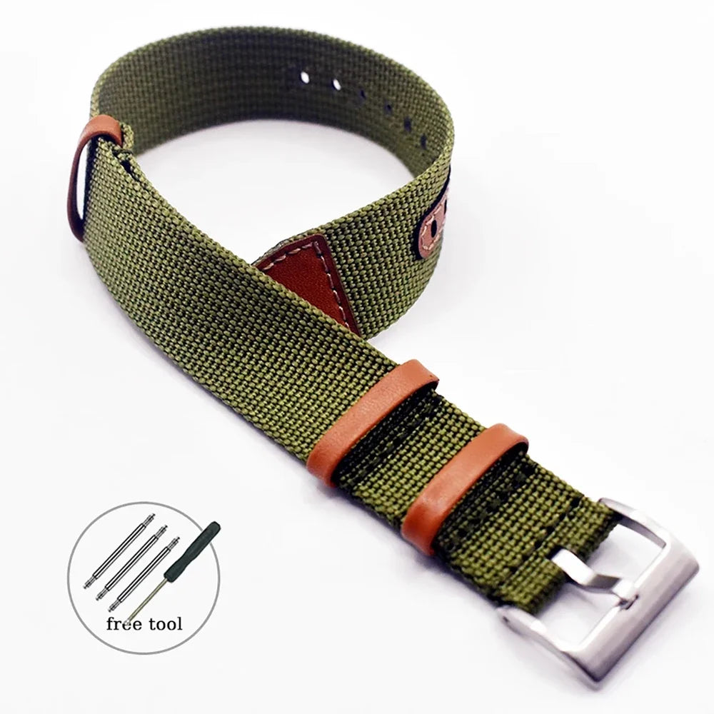 Canvas Nylon Patch Leather Strap for Rolex Watchband for Omega Wristband Soft Watch Bracelet for Seiko Replacement 20mm 22mm