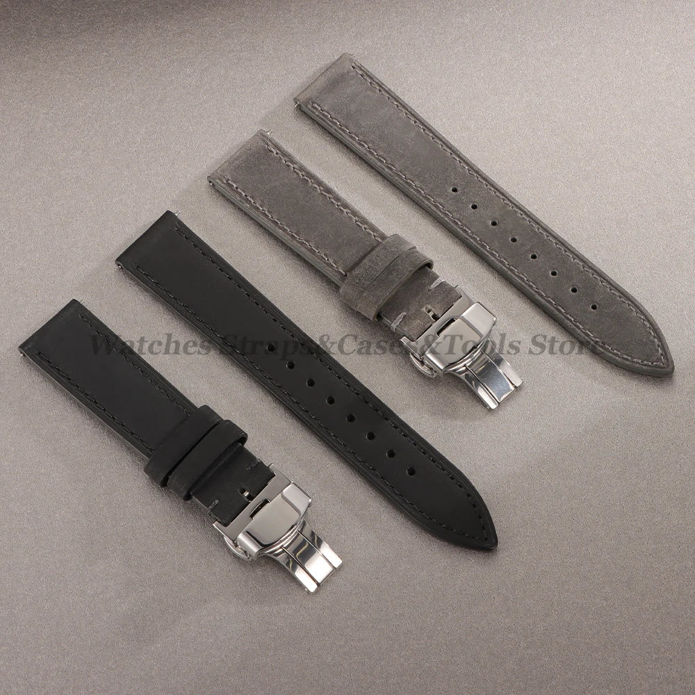 Crazy Horse Leather Watch Strap 18mm 19mm 20mm 21mm 22mm 24mm Butterfly Buckle Stitching Cowhide Strap for Seiko for Omega Belts