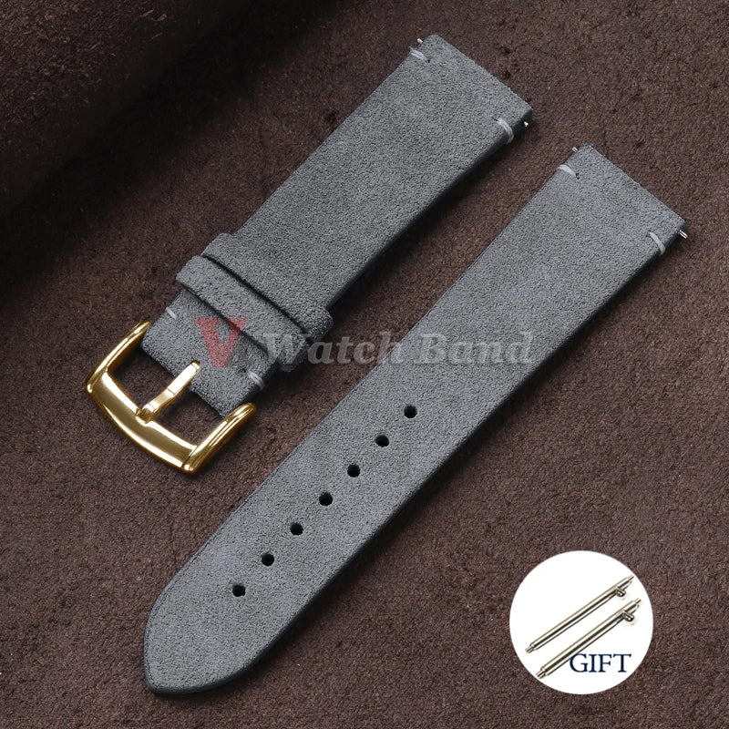 20mm 22mm Quick Release Watch Band Genuine Suede Leather Watch Strap Vintage Brown Grey Watchbands Wristband Men Accessories