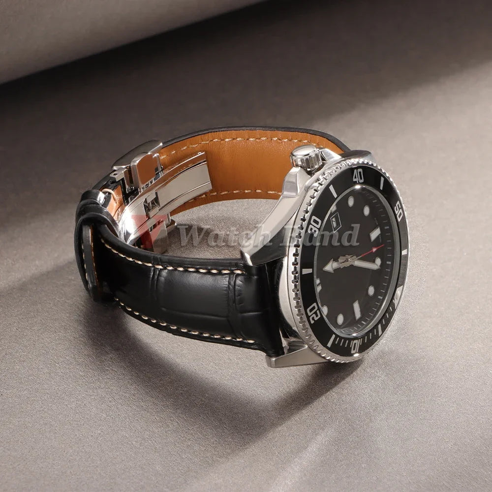 18mm 19mm 20mm 21mm 22mm Cowhide Watch Strap for Longines Replacement Bracelet Universal Metal Butterfly Clasp Wrist Band