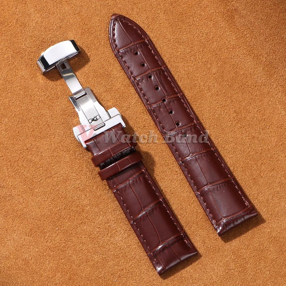 12/14/16/18/19/20/21/22/24mm Crocodile Pattern Straps for Wrist Bracelet Vintage Leather Watch Band for Omega Butterfly Buckle