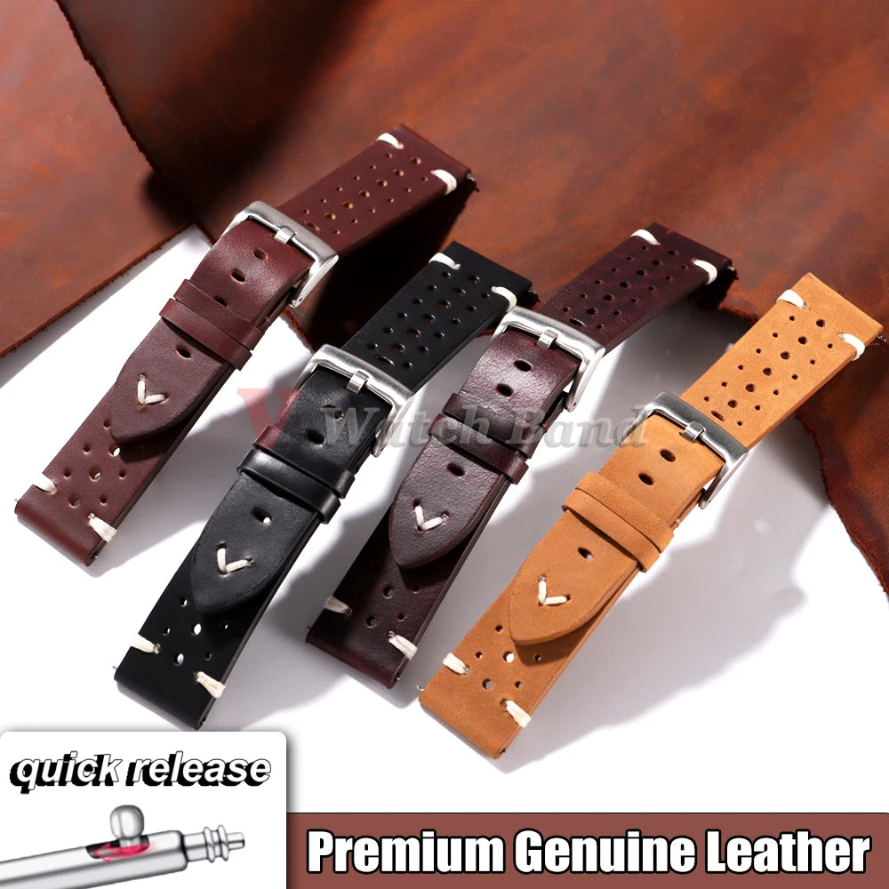 20mm 22mm Universal Genuine Cowhide Watch Band Solid Steel Buckle Vintage Strap for Men Women Breathable Bracelet Belt Accessory