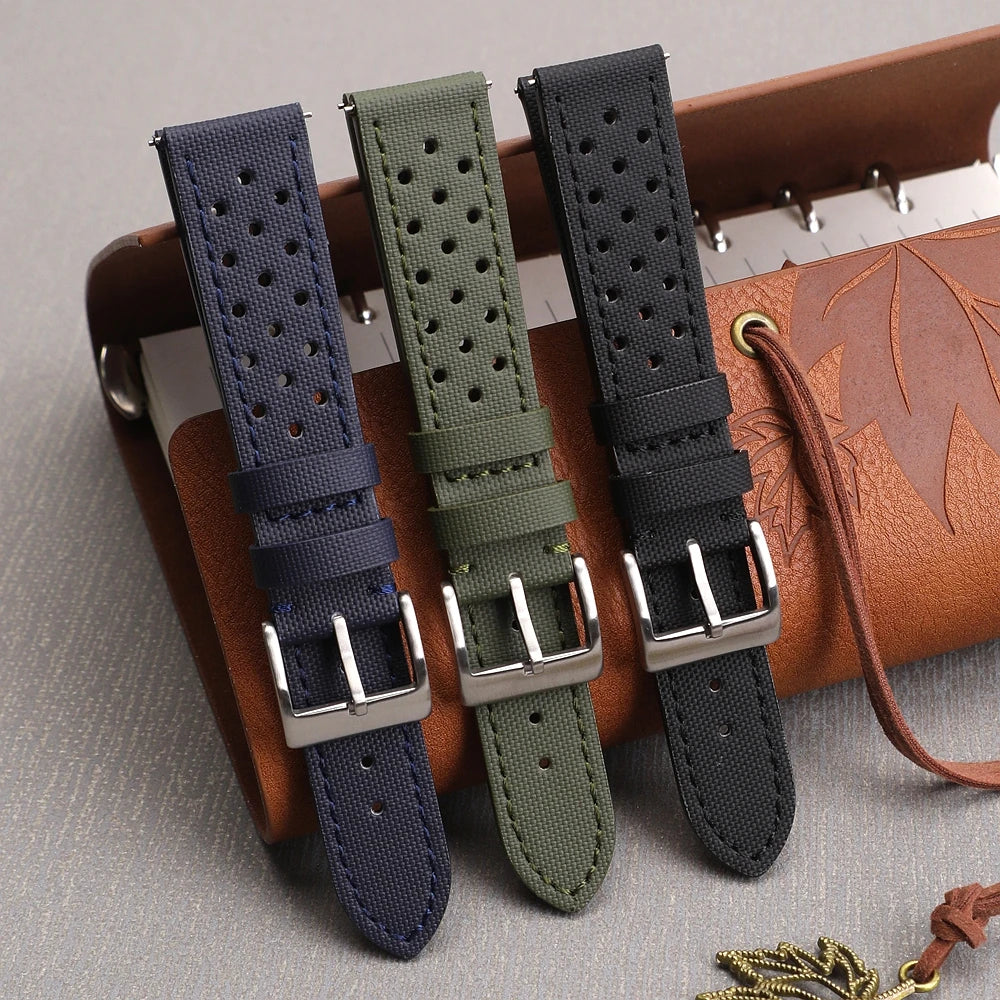 18mm 19mm 20mm 22mm Premium Sailcloth Watch Strap Rally Racing Watch Strap Quick Release Perforated Breathable Watchband for Men