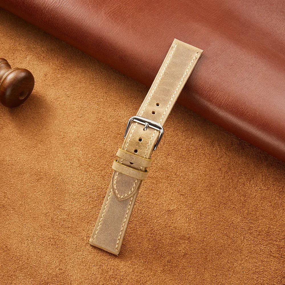 New Style Genuine Leather Watch Strap for Casio for Seiko 18/20/22mm Retro Oil Wax Skin Ultra-thin Quality Business Watchband