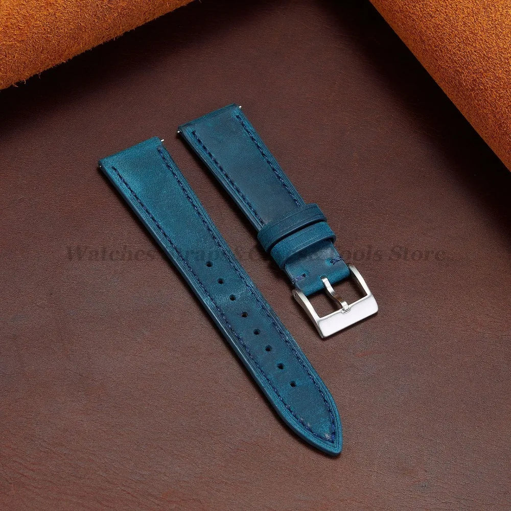 Crazy Horse Cowhide Leather Watch Strap 18mm19mm 20mm 21mm 22mm 24mm Butterfly Buckle Bracelet for Omega Smart Vintage Watchband