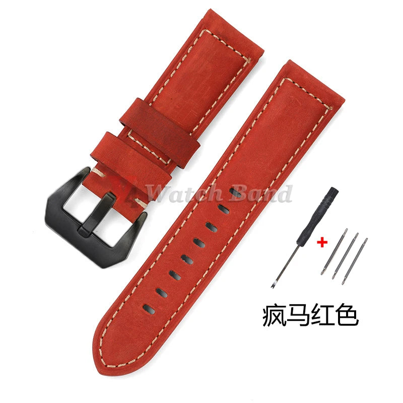 Geniune Retro Calf Leather Watchbands for Panerai 24mm 26mm 20mm 22mm Cowhide Crazy Horse Straps for Samsung for Huawei Watch