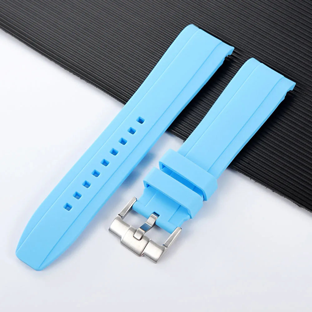 20mm 22mm Curved End Silicone Strap for Rolex for Omega for MoonSwatch Stainless Steel Gold Buckle Rubber Replacement Watch Band