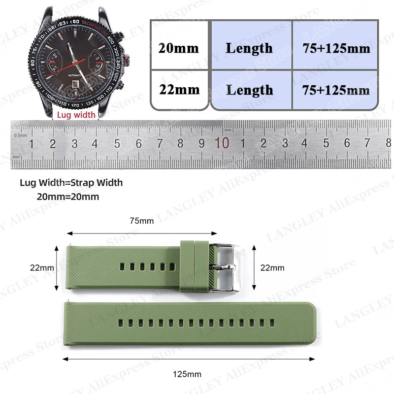 Soft Silicone Watchband Strap 18mm 19mm 20mm 21mm 22mm for Omega for Seiko Quick Release for Smartwatch Men's Universal Bracelet