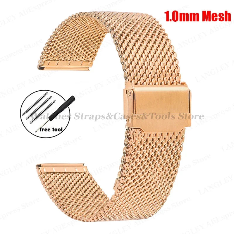 0.6mm 1.0mm Milanese Mesh Watchband 18mm 20mm 22mm 24mm Stainless Steel Bracelet 3mm Thick Strap Heavy Wristband with free tool