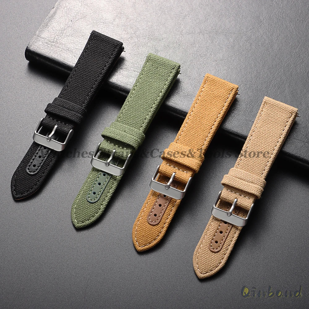 20mm 22mm Nylon Leather Watch Band High Quality Canvas Strap Military Sport Bracelet for Seiko Quick Release Universal Wristband