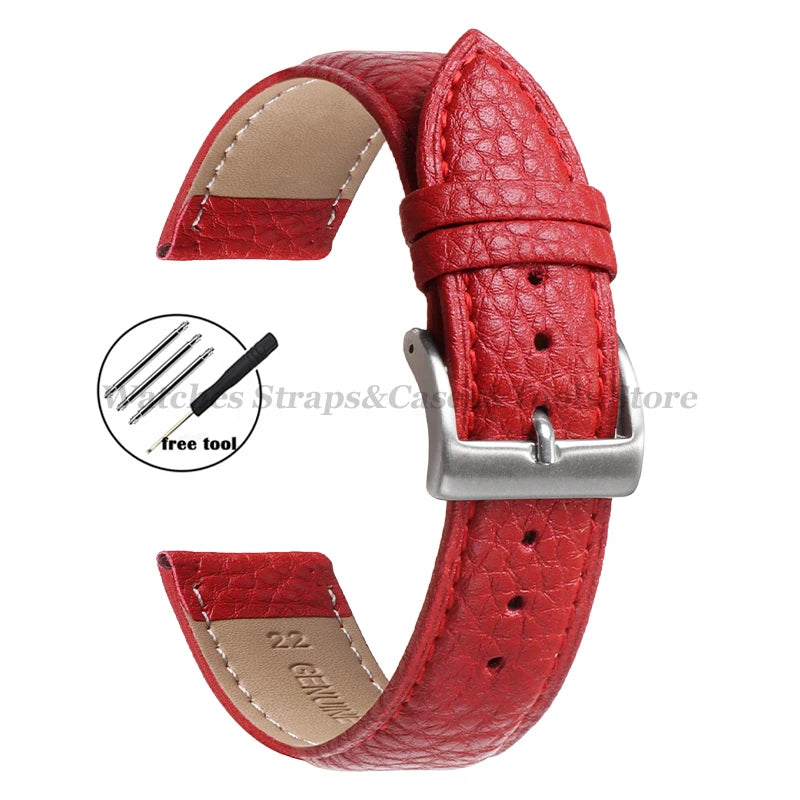 Litchi Pattern Genuine Leather Watch Band 18mm 20mm 22mm for Samsung Galaxy Watch 7/6/5/4 40 44mm Men Women Replacement Straps