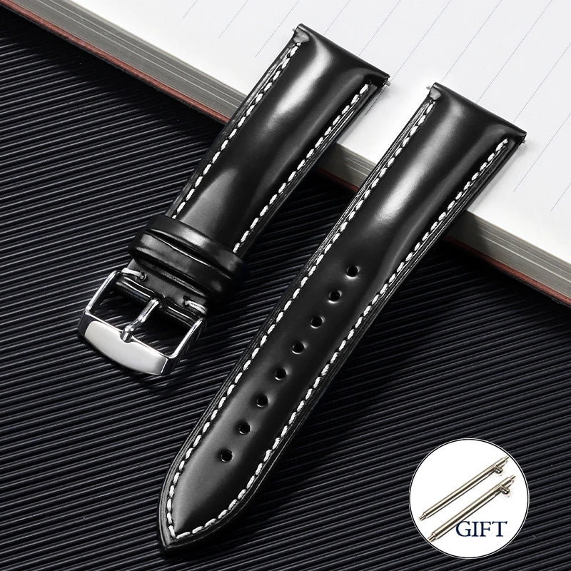 Polished Cowhide Strap for Omega 20mm 22mm Stitching Wrist Bracelet for Seiko Polish Vintage Watch Band for Citizen