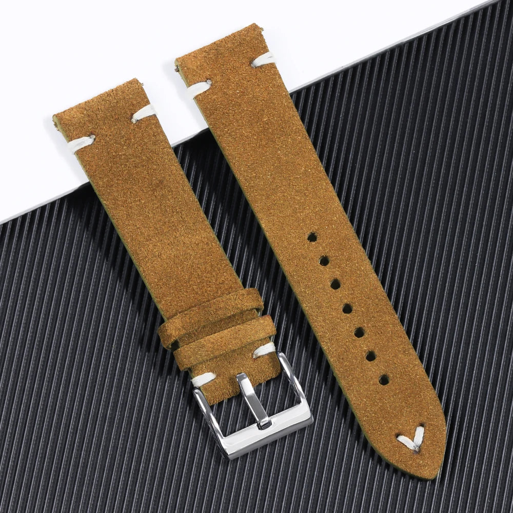 Suede Leather Strap for Seiko Watch Band Vintage Bracelaet Handmade Stitching Wristband 18mm 20mm 22mm