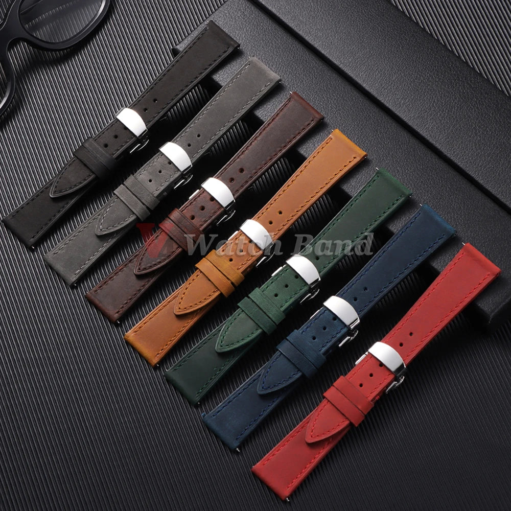 19mm 21mm Genuine Calfskin Leather Watchband for Omega Business Belt for Seiko 18/20/22/24mm Butterfly Buckle Brown Watch Straps