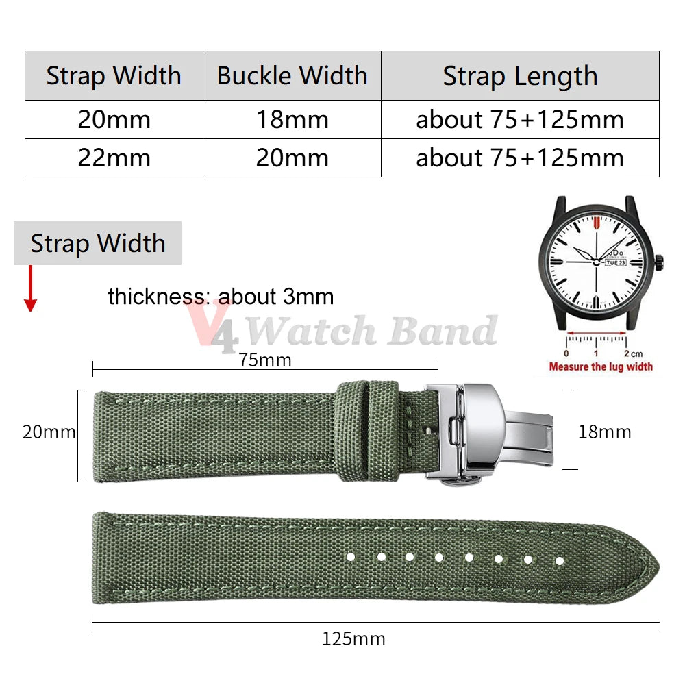 QuickRelease Nylon Watchband for Hamilton Military Sailcloth Watch Strap 20mm 22mm for Omega for Seiko Business Butterfly Buckle
