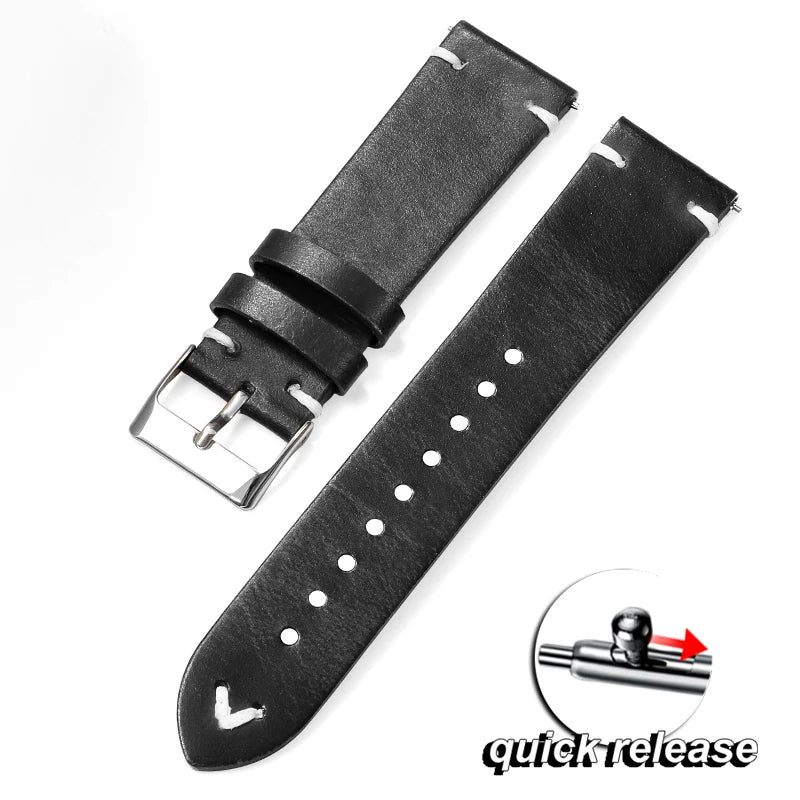 18mm 20mm 22mm Bracelet Quick Release Oil Wax Stitching Cowhide Strap for Omega for Seiko Vintage Leather Watch Band