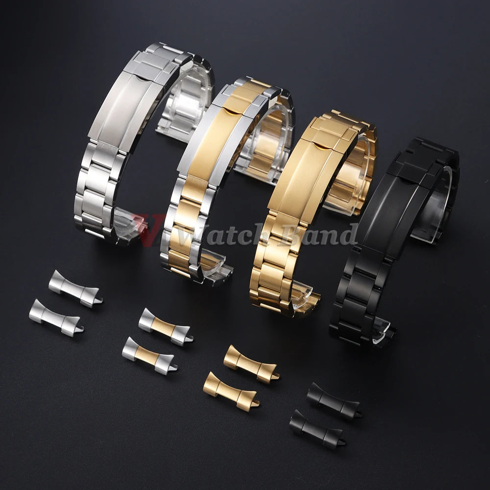 Curved End Metal Watch Strap 20mm for Rolex for Oyster Perpetual Stainless Steel Wrist Band Folidng Buckle Bracelet Accessories